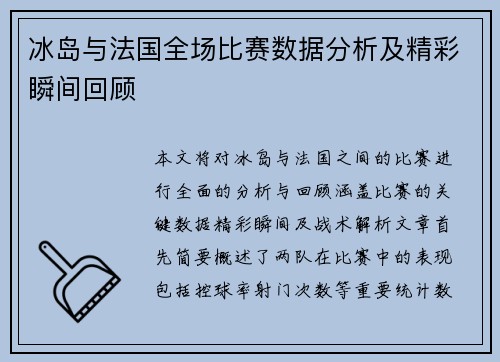 冰岛与法国全场比赛数据分析及精彩瞬间回顾